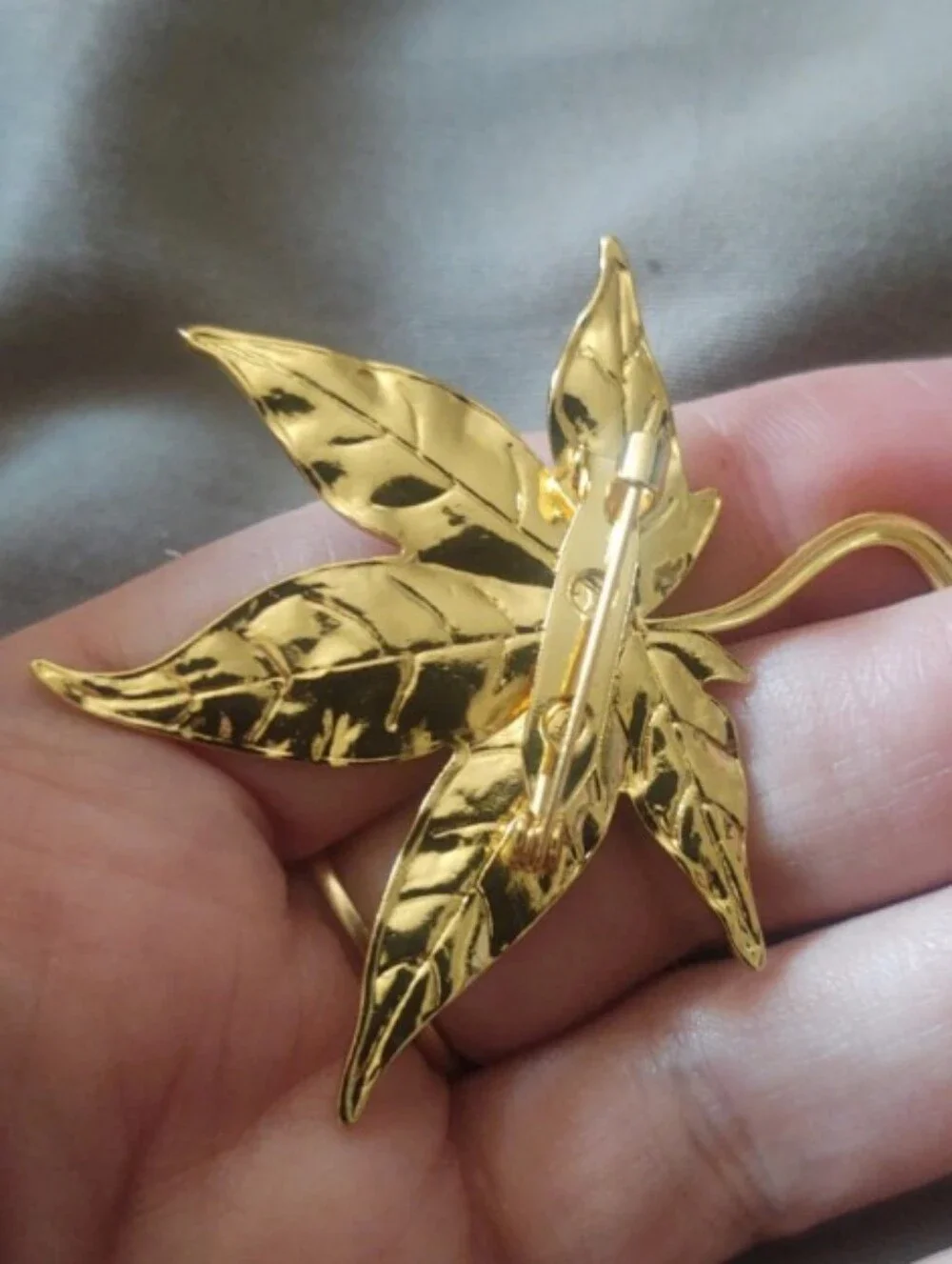 Golden Foil Covered Leaf Brooch